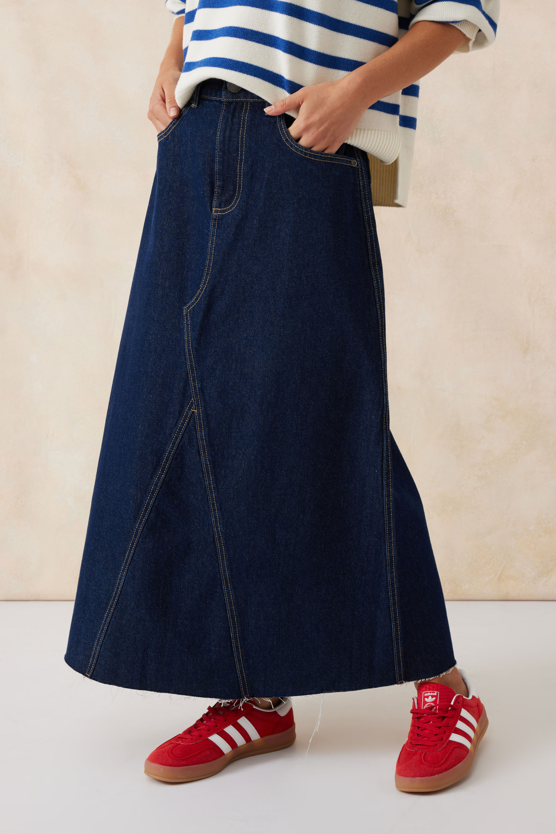 A Line Denim Maxi Skirt
