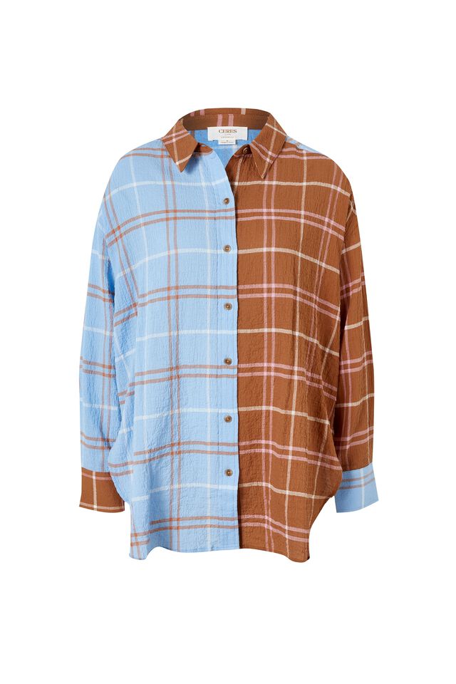 Check Shirt In Textured Organic Cotton, GINGER CLOUD MULTI