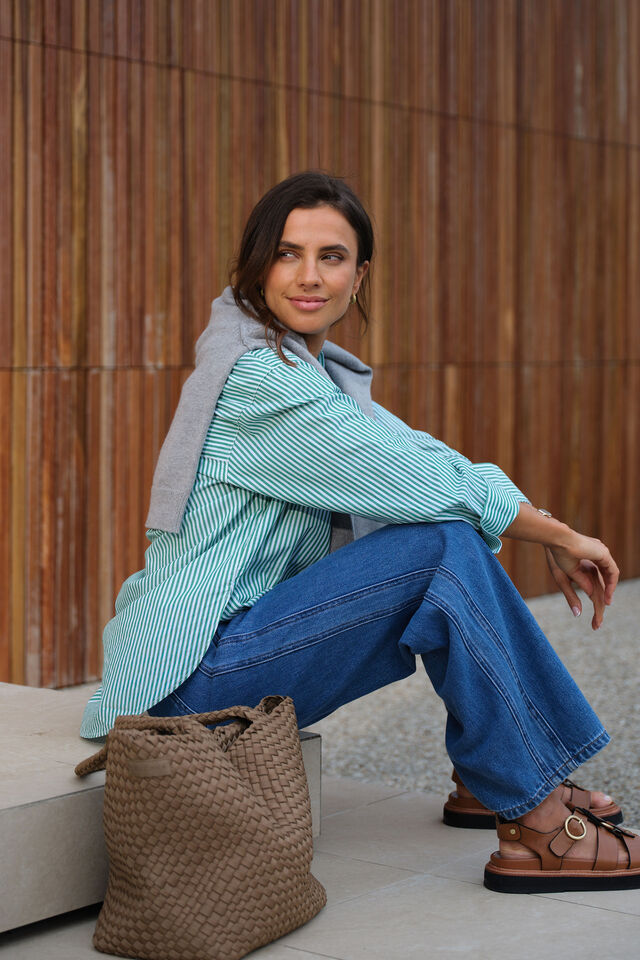 Peta Oversized Shirt, KELLY GREEN WHITE STRIPE
