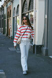 Cropped Slouchy Crew, WARM WHITE RED STRIPE - alternate image 7