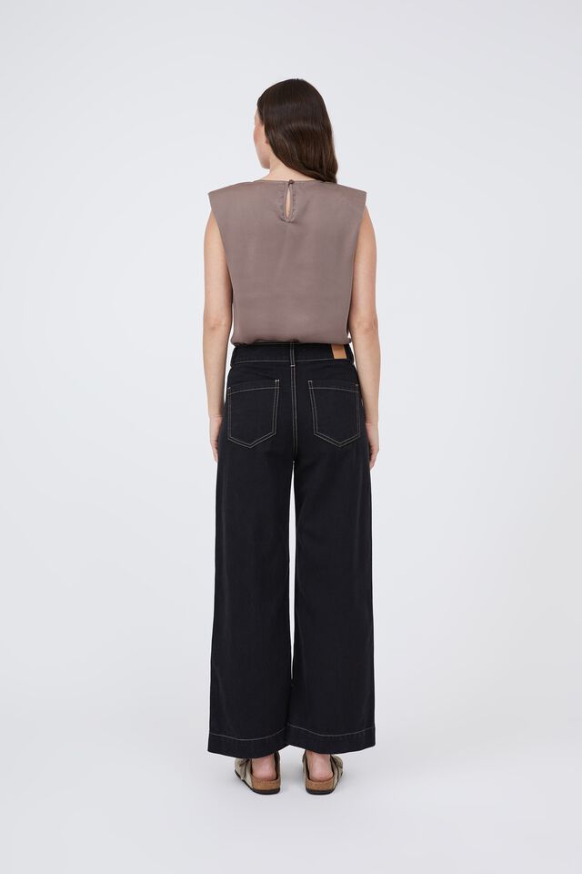 Satin Shoulder Pad Tank With Recycled Fibres, TAUPE