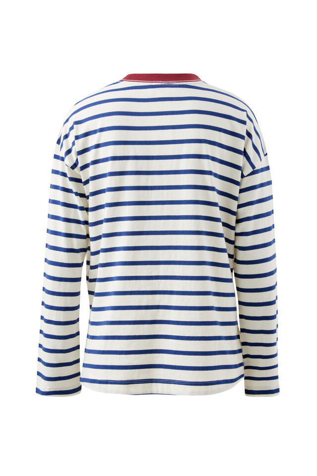 Scout Slouchy Long Sleeve  Tee, MILK PRUSSIAN BLUE STRIPE