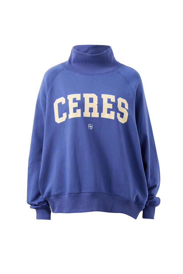 Hildie High Neck Slouchy Crew, WASHED NAVY BUTTER VARSITY
