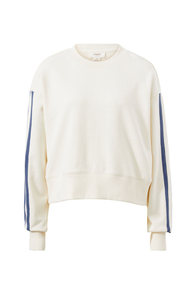 Sasha Sporty Slouchy Crew, WINTER WHITE SIDE STRIPE