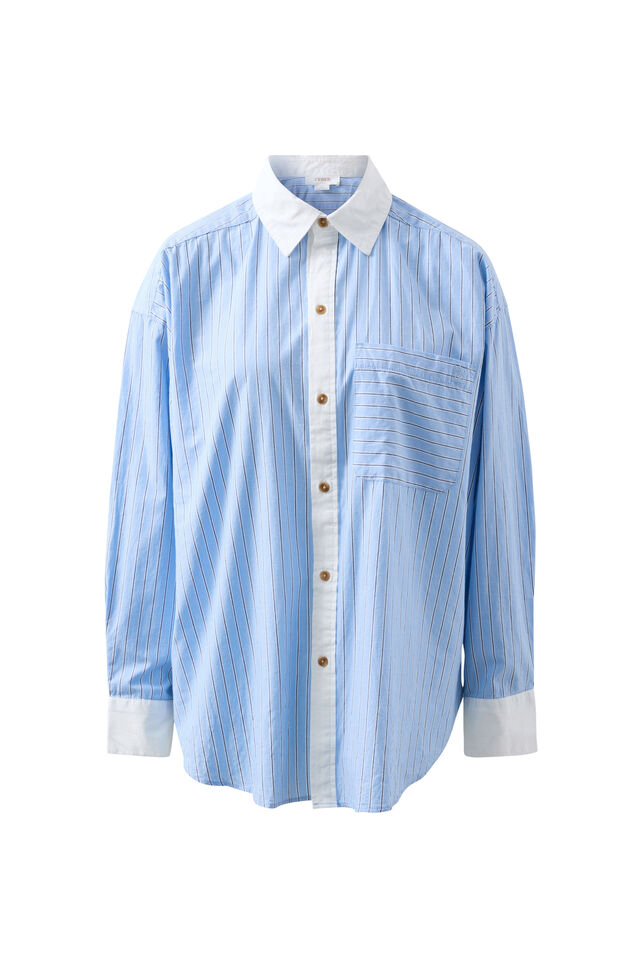 Peta Oversized Shirt, POWDER BLUE TRIPLE STRIPE