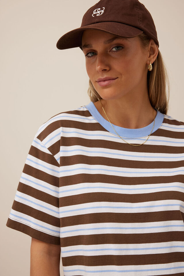 Stevie Slouchy Tee, COCOA SKY BLUE STRIPE