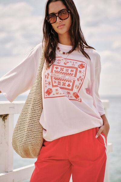Liv Oversized Tee, SUNFADED TINT/ISLAND SCARF PRINT