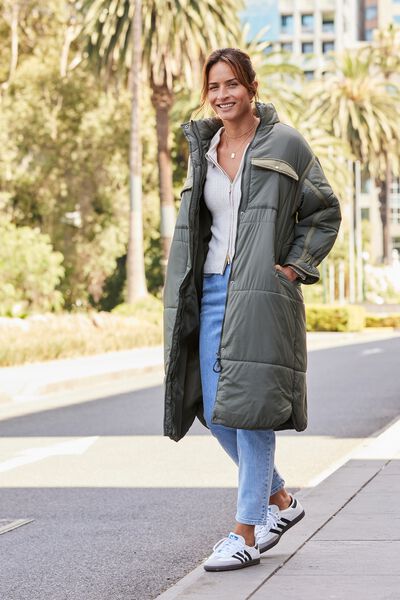 Recycled Long Puffer, MILITARY GREEN