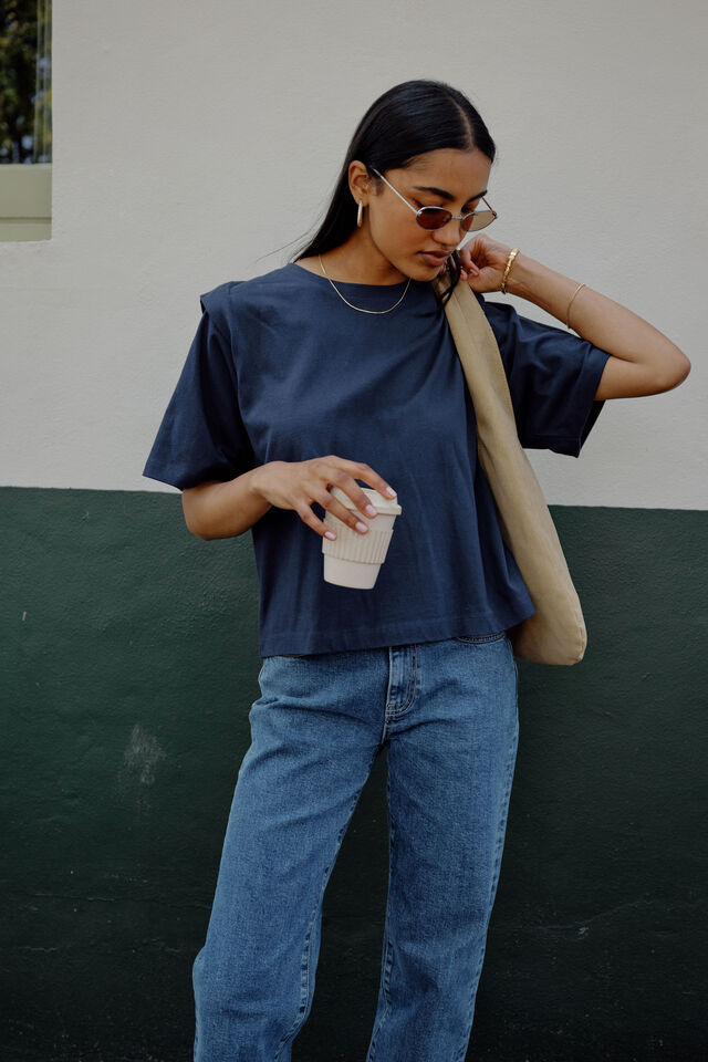 Rainey Pleat Sleeve Tee, TRUE NAVY