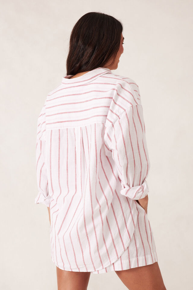 Peta Oversized Shirt, HERITAGE RED FINE TWIN STRIPE