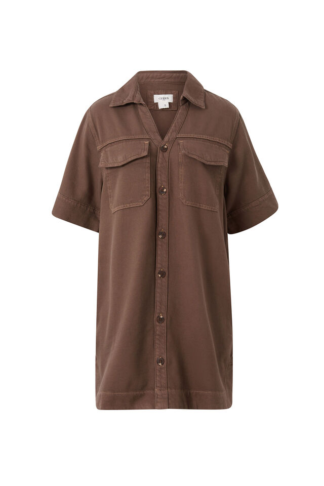 Relaxed Shirt Dress, MOCHA TWILL