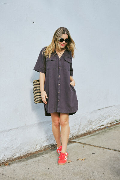 Relaxed Shirt Dress, WASHED BLACK TWILL