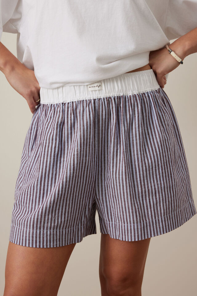 Mila Short, WINE BLUE SMALL STRIPE
