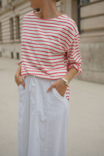 Slouchy Long Sleeve Boat Neck Tee, HERITAGE RED STRIPE