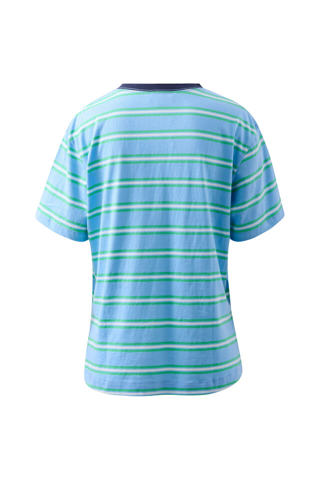 Stevie Slouchy Tee, POWDER/ZESTY GREEN STRIPE