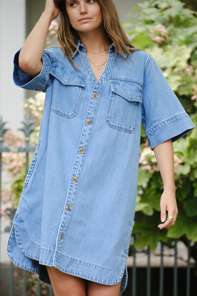 Relaxed Shirt Dress, MID VINTAGE BLUE