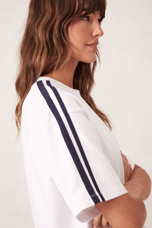 Sporty Tape Tee, WHITE/NEW NAVY TAPE