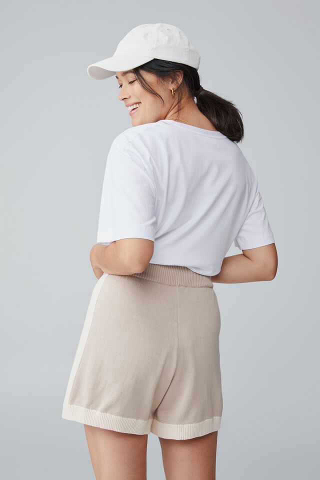 Contrast Knit Short In Organic Cotton, LATTE AND PARCHMENT