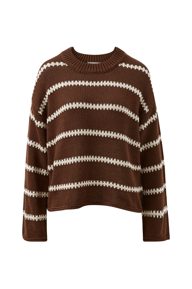 Lila Oversized Knit Crew, CHOCOLATE STRIPE