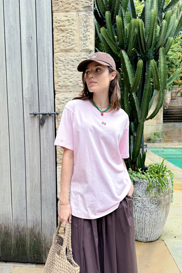 Lola Longline Step Hem Tee, SUNFADED PINK MONOGRAM EMBROIDERY