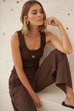 Zoe Contour Rib Scoop Tank, CHOCOLATE/MONOGRAM EMBROIDERY - example image 6