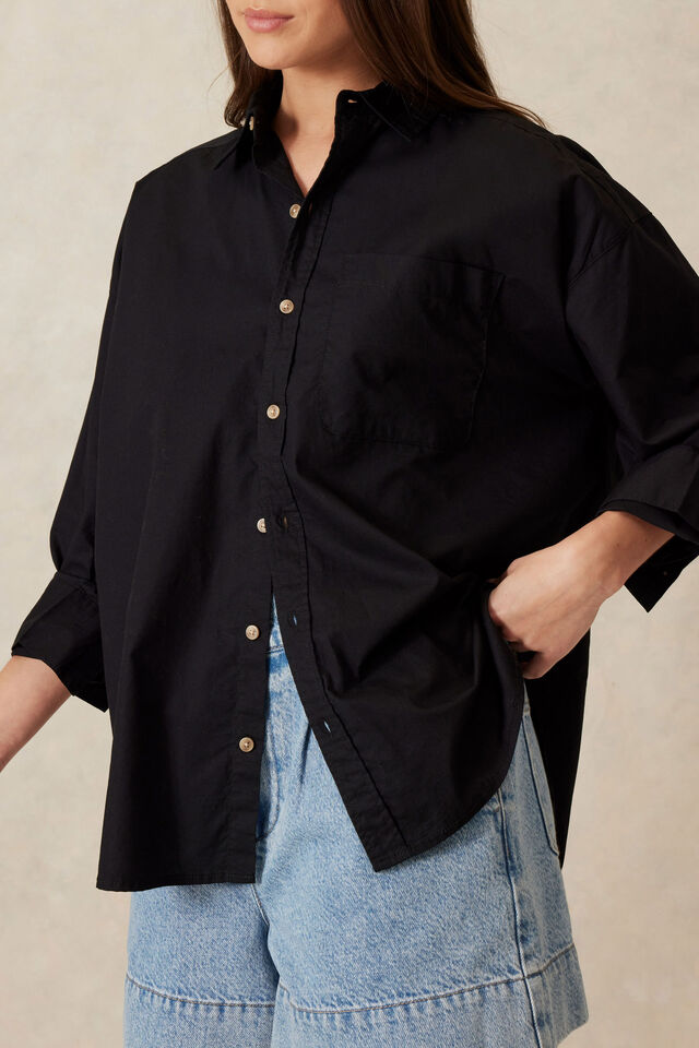 Oversized Poplin Shirt, BLACK