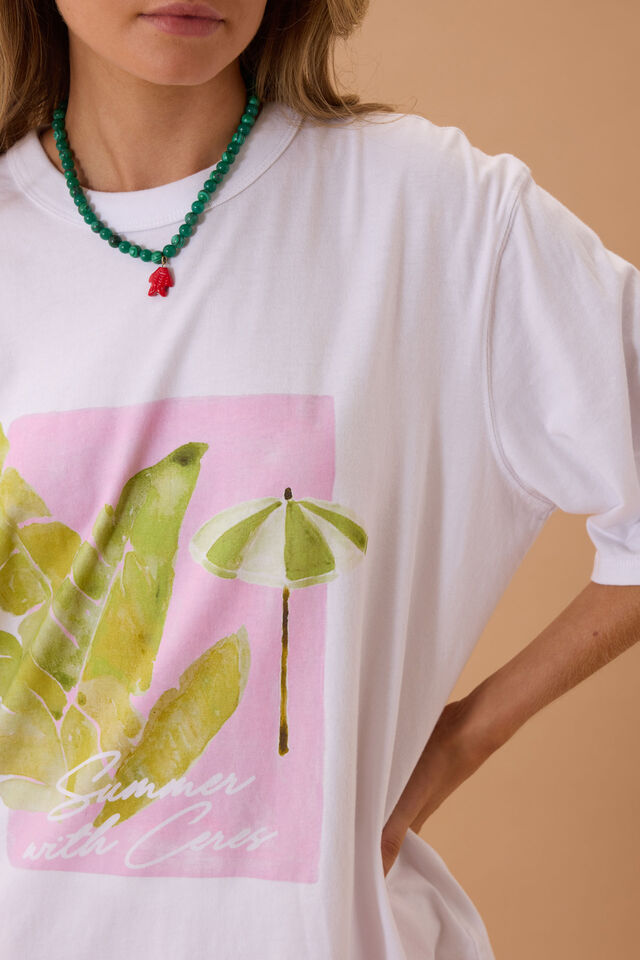 Liv Oversized Tee, WHITE/COASTAL LEAVES