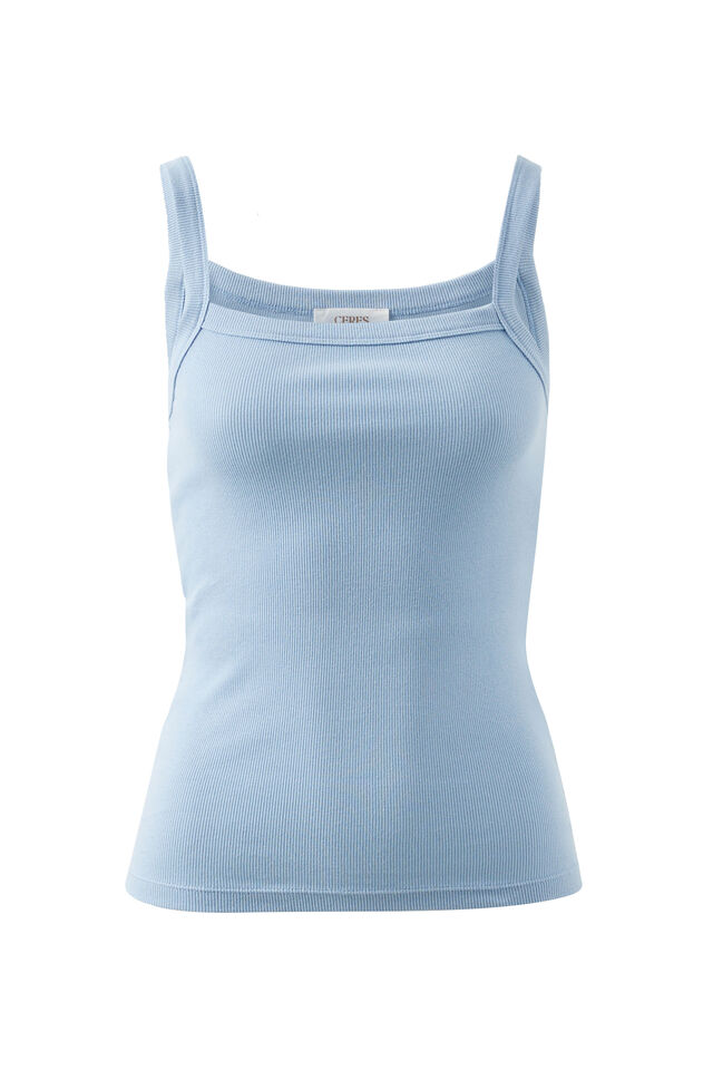 Square Neck Rib Singlet, CHALK BLUE