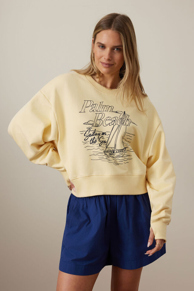 Charlie Cropped Slouchy Crew, SUNNY YELLOW PALM BEACH