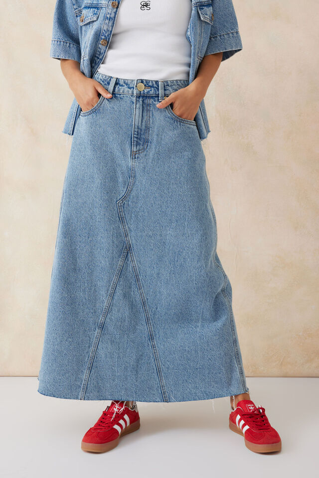 A-Line Denim Maxi Skirt, VINTAGE BLUE