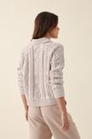 Cable Collared Pullover In Organic Cotton, OATMEAL TWIST - alternate image 3