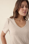 Puff Sleeve Scoop Vee In Textured Organic Cotton, MOONSTONE - alternate image 4