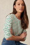 Longline Step Hem L/S Tee, VANILLA/FERN GREEN STRIPE - alternate image 7