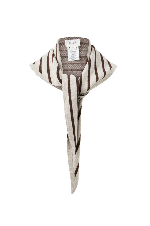 Sully Triangle Knit Scarf, OATMEAL MARLE/CHOCOLATE STRIPE