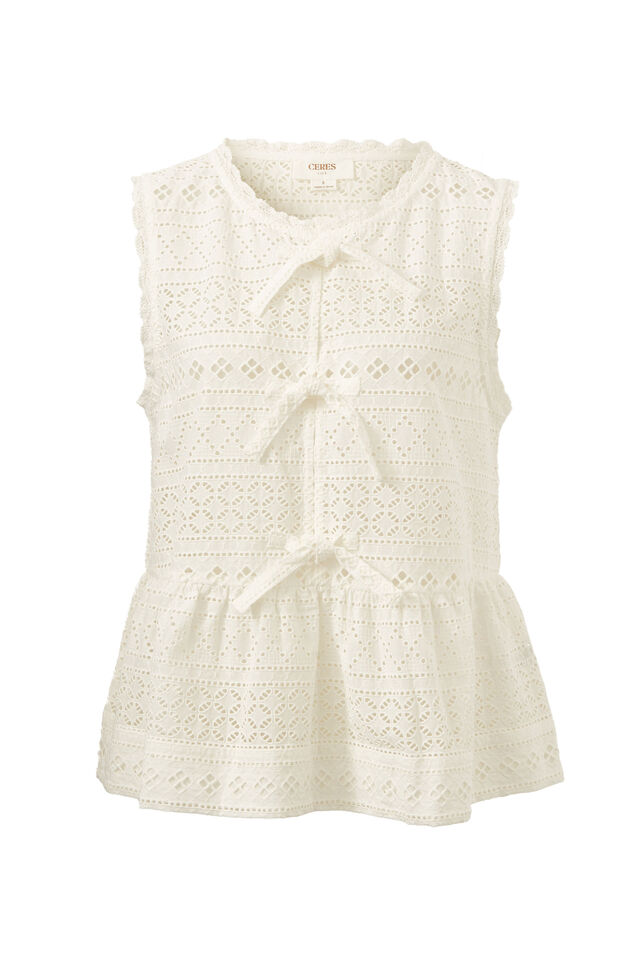 Sleeveless Tie Top, WHITE