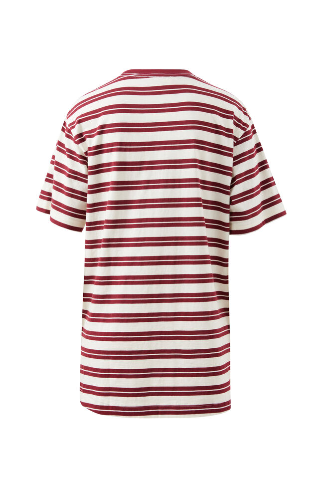 Lola Longline Step Hem Tee, BURGUNDY/MILK STRIPE