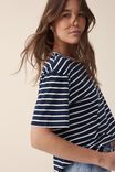 Slouchy Split Hem Tee In Australian Cotton, NAVY BLAZER/VANILLA FINE STRIPE - alternate image 4