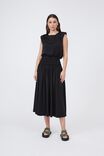 Satin Shirred Midi Skirt, BLACK - alternate image 1