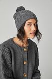Cable Knit Beanie In Recycled Blend Yarn, CHARCOAL MARLE