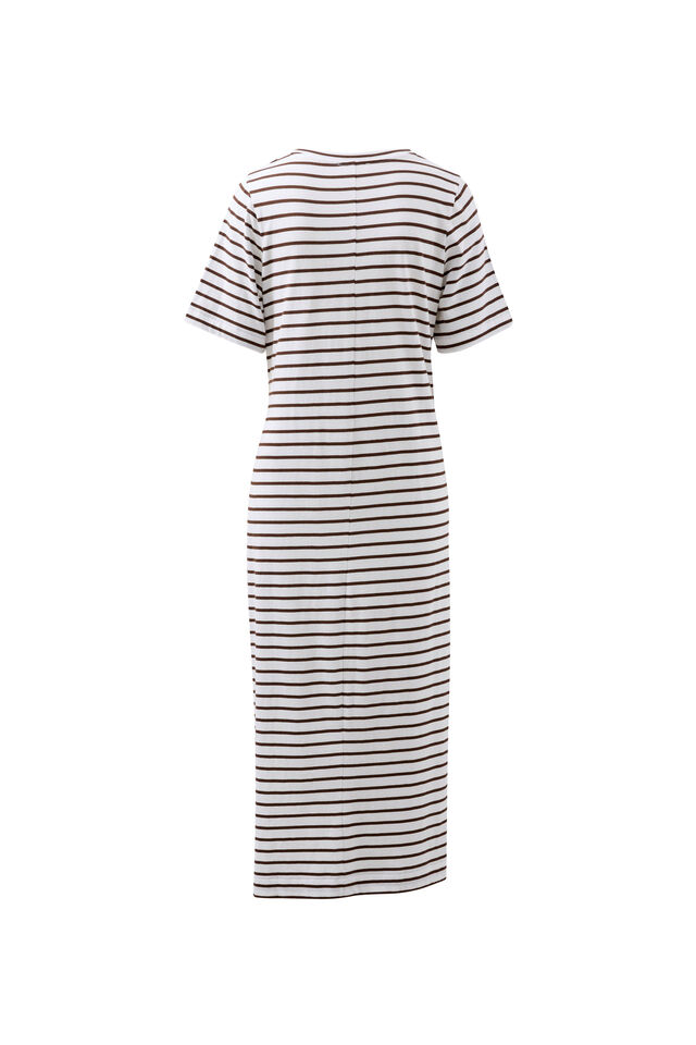 Allora Tie Midi Tee Dress, CHOC STRIPE