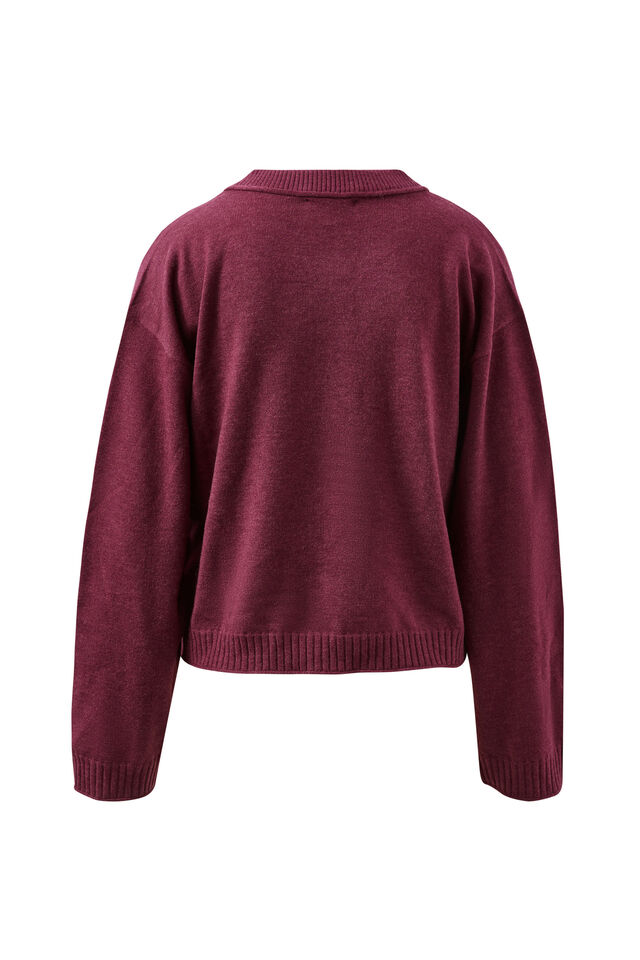Pippa Long Sleeve Knit Cardi, WASHED BURGUNDY