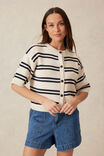 Boxy Short Sleeve Knit Cardi, ECRU/NAVY STRIPE - alternate image 6