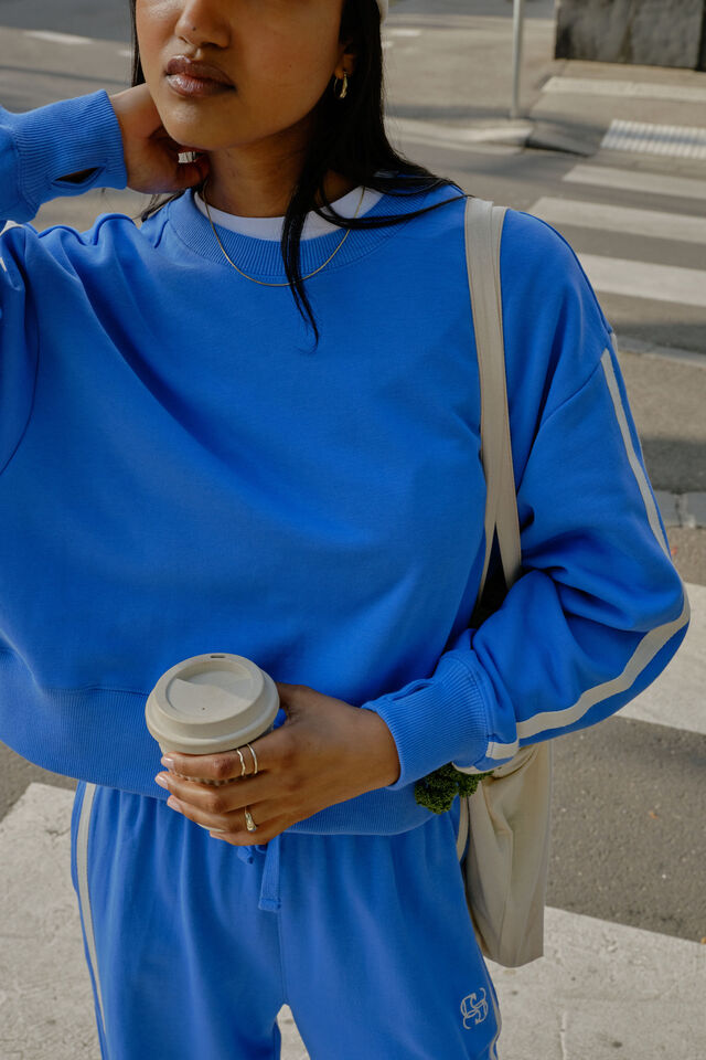 Sasha Sporty Slouchy Crew, MARINE BLUE SIDE STRIPE