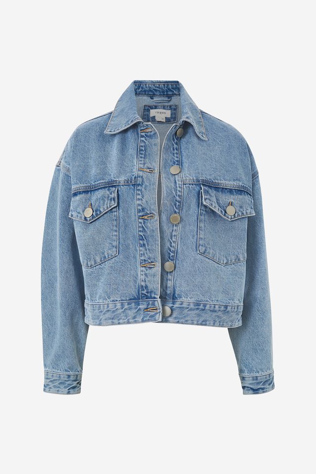 Cropped Denim Jacket With Organic Cotton, VINTAGE BLUE