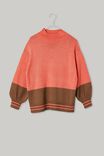 Soft Knit Mock Neck Sweater In Recycled Blend, TAUPE MARLE AND WINTER CORAL