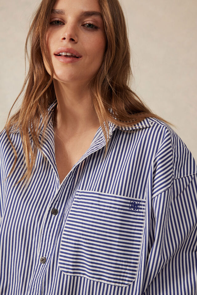 Peta Oversized Shirt, COLLEGE BLUE WHITE NARROW STRIPE