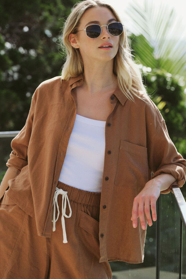 Relaxed Pocket Shirt, BURNT CARAMEL