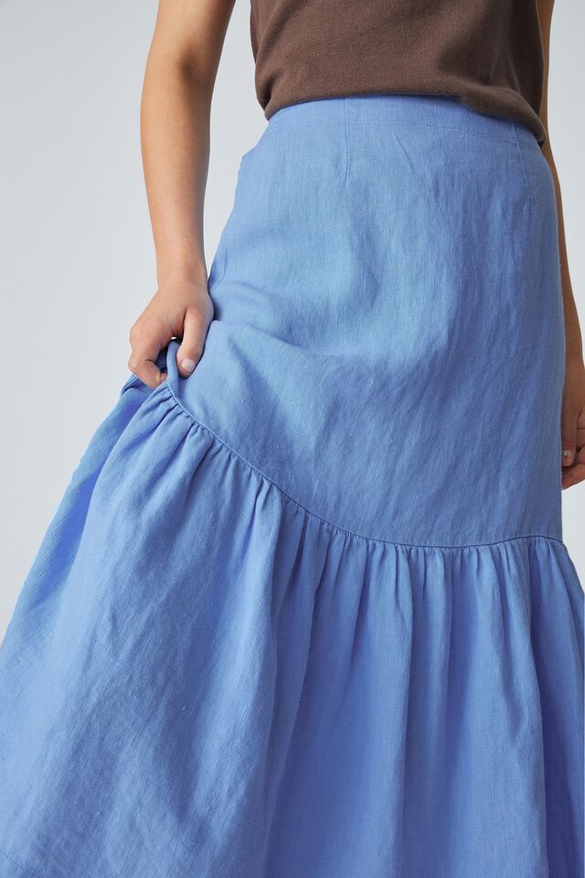 Linen Midi Skirt E H, BLUEBELL