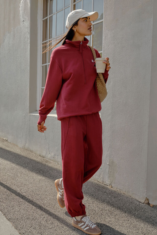 Lonny Oversized Half Zip Sweat, BURGUNDY