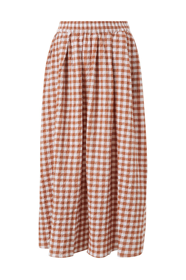 Gingham Maxi Skirt, BURNT CARAMEL WHITE GINGHAM